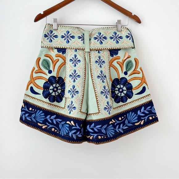NWT FARM Rio Green Ocean Tapestry Belted Short 27 - Picture 2 of 13